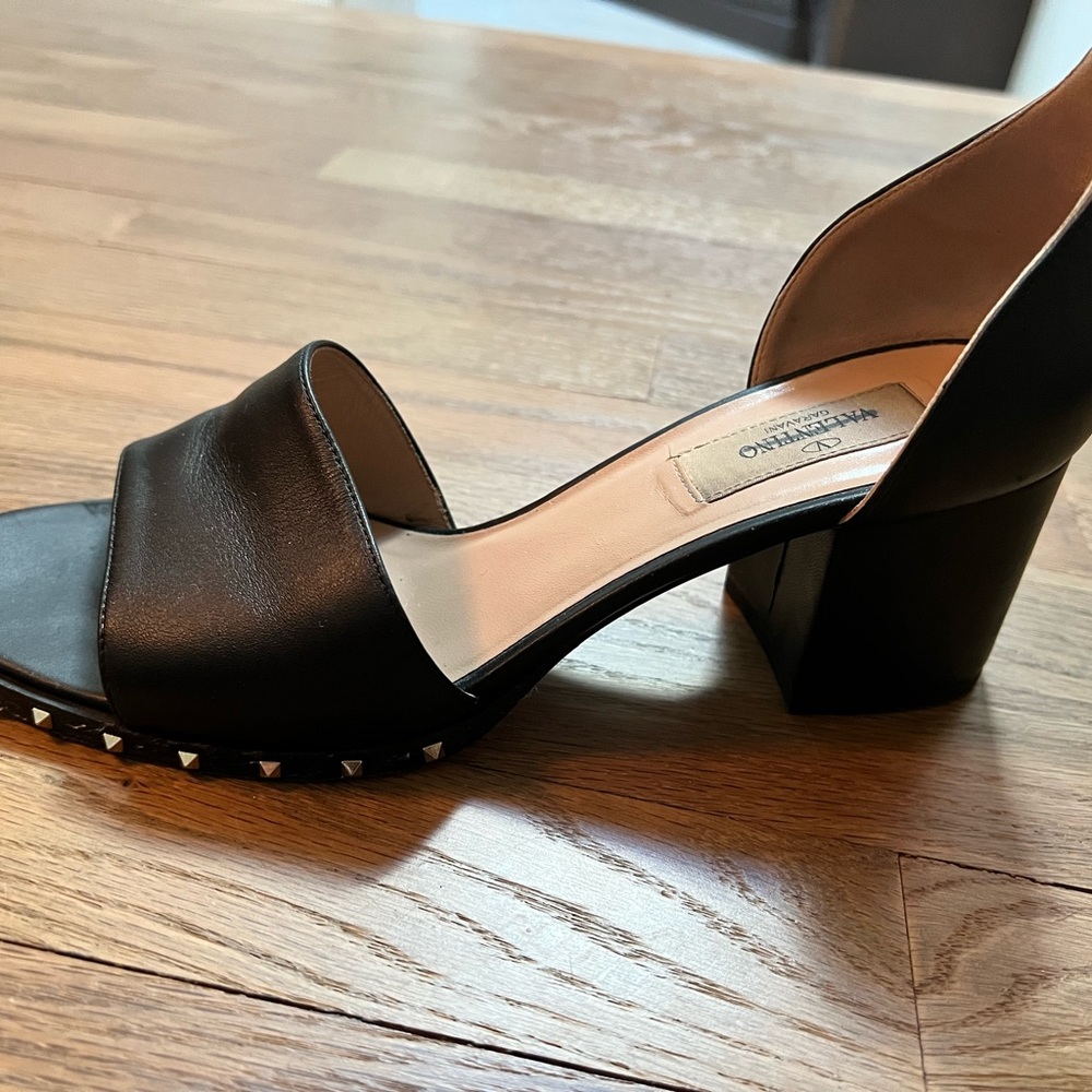 Valentino Black Leather Soul Rockstud Ankle Strap Block Heel Sandals Size 38 - Picture 9 of 16